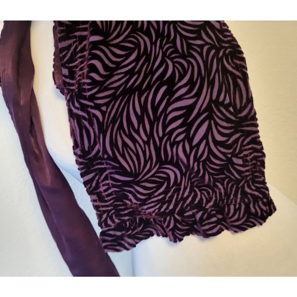 Gorgeous Velvet Burnout Scarf Purple WIth Ruffle Silk Liner 80in by 9in